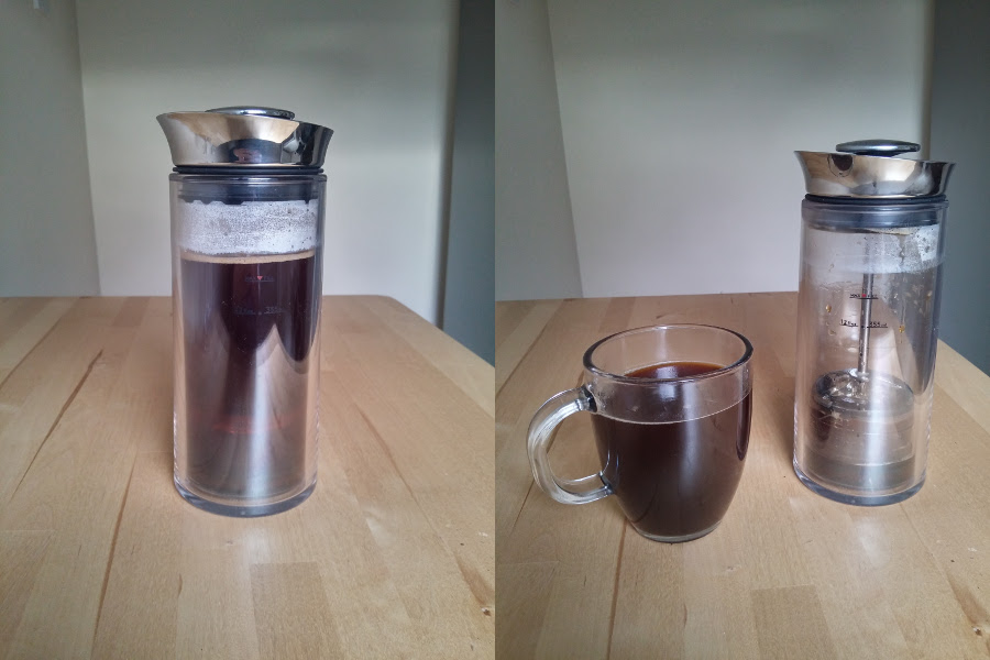 Left: fully brewed American Press. Right: the resulting cup