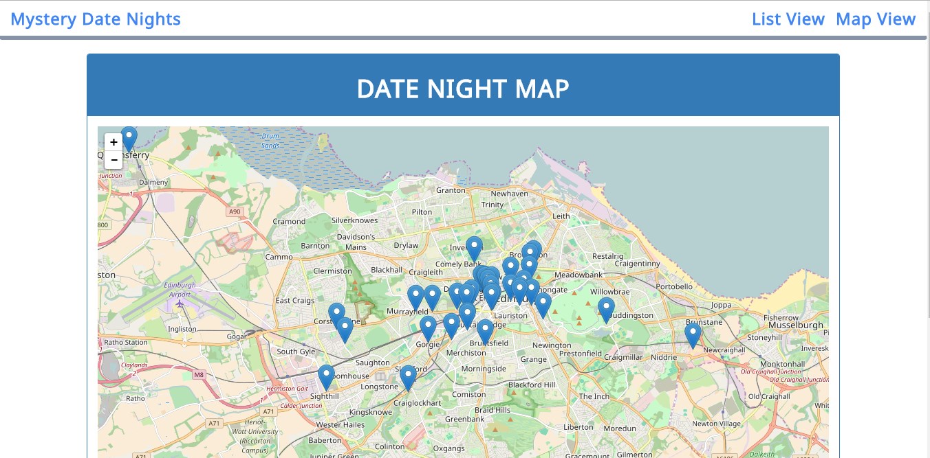 The map layout of the mystery date nights